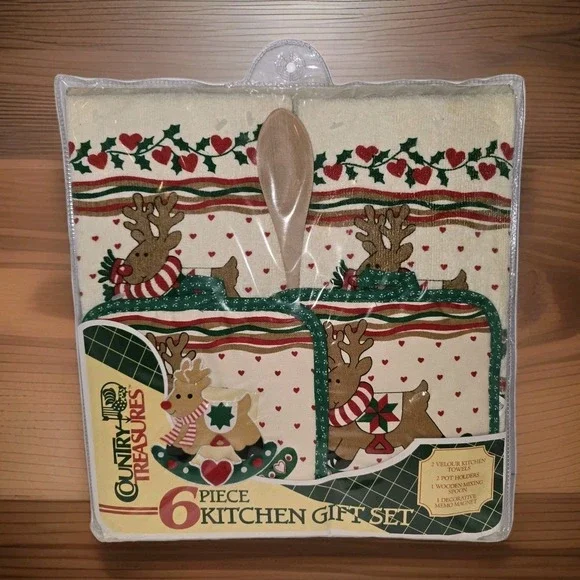 Vintage Country Treasures CHRISTMAS‎ REINDEER 6 Piece Kitchen Gift Set NEW