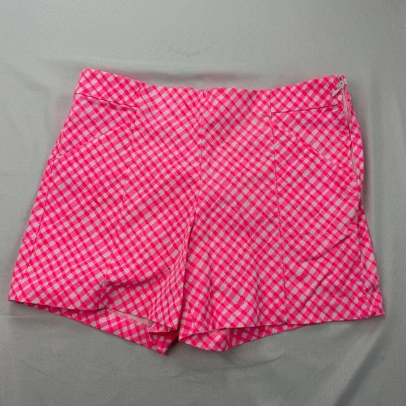 Lilly Pulitzer Callahan Shorts Women 6 Pink Gingham Check Neon Side Zip Stretch