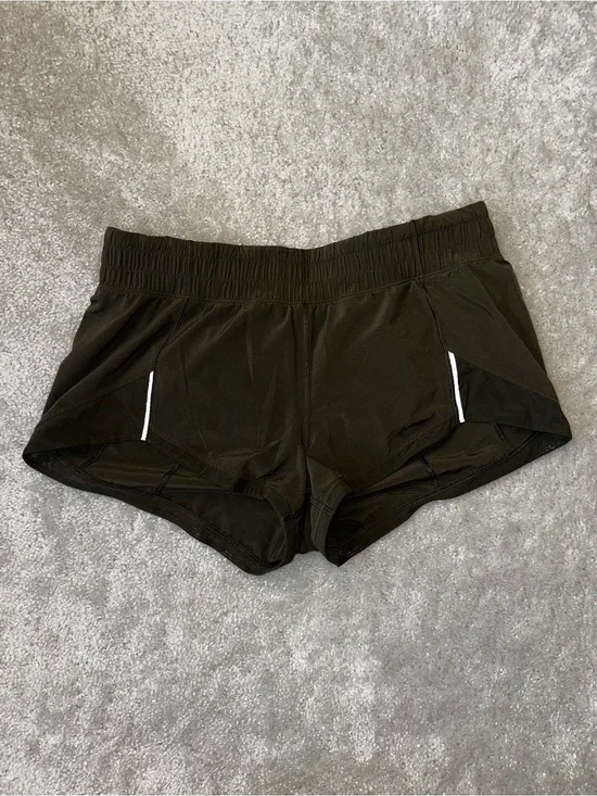 lululemon athletica Dark Olive Women's Athletic Shorts with Reflective Trim