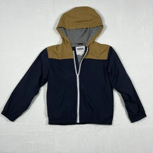Gymboree Zip Up Hooded Rain Jacket Windbreaker Boys Size 7 8 Medium Navy