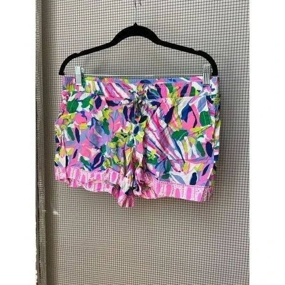 Lilly Pulitzer Katia Shorts Havin a Blast Sz medium Stretch Waist Rayon Colorful