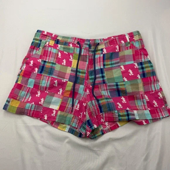 Disney Parks Plaid Patchwork Shorts Womens XL Pink Mickey Mouse Madras K490-3728
