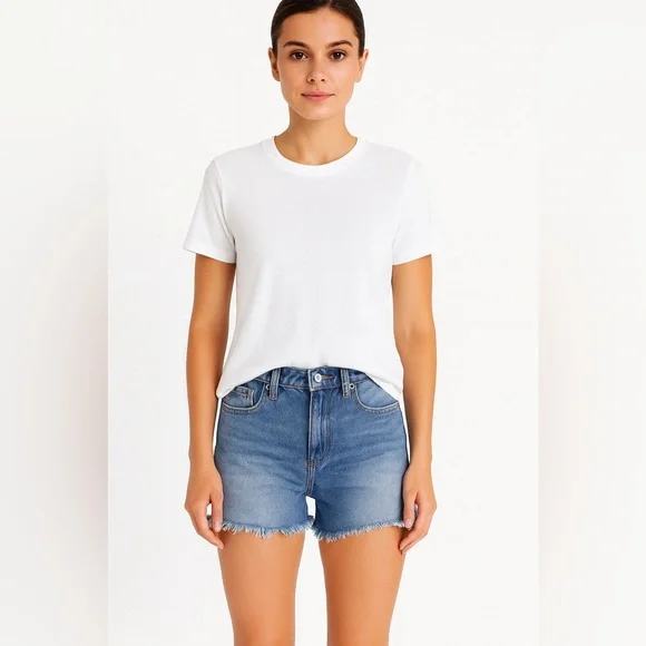 Anthropologie BDG High‎ Waist Distressed Raw Hem Denim Shorts Blue Size 26