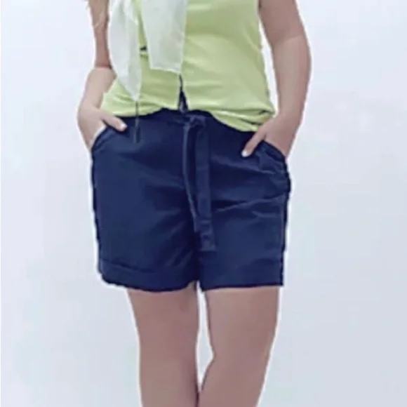 Lane Bryant NWT 22/24 Linen Blend Shorts Womens Belted Cuffed Navy Blue New
