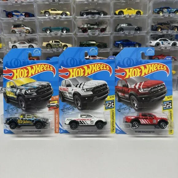Hot Wheels Ford Ranger Raptor Lot 3 White Red Blue Speed Graphics Truck