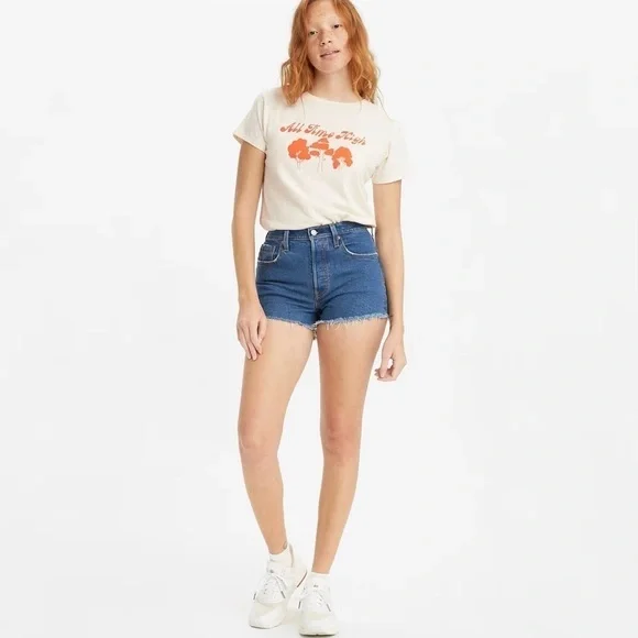 Levi’s 14/15 (32) 501s Shorts, High Rise Womens Denim Shorts Stretch Button Fly