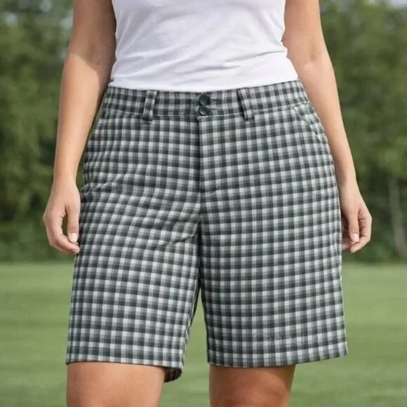 Nike Golf Dri-Fit Size 6 Stretch Shorts‎ Women’s Plaid Green Tan & White NWT
