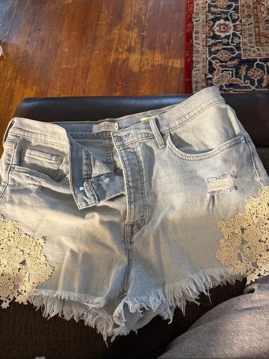 Jessica Simpson Light Wash Denim Shorts with Cream Lace