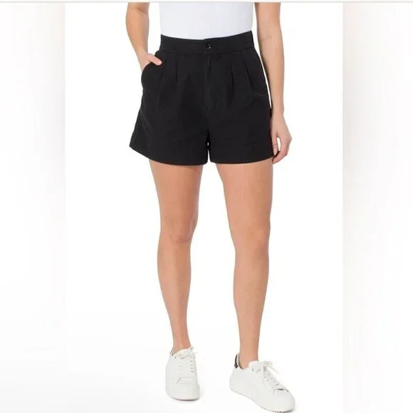 Joie Medium Pleated Linen Blend Women’s Black Shorts High Rise Pockets