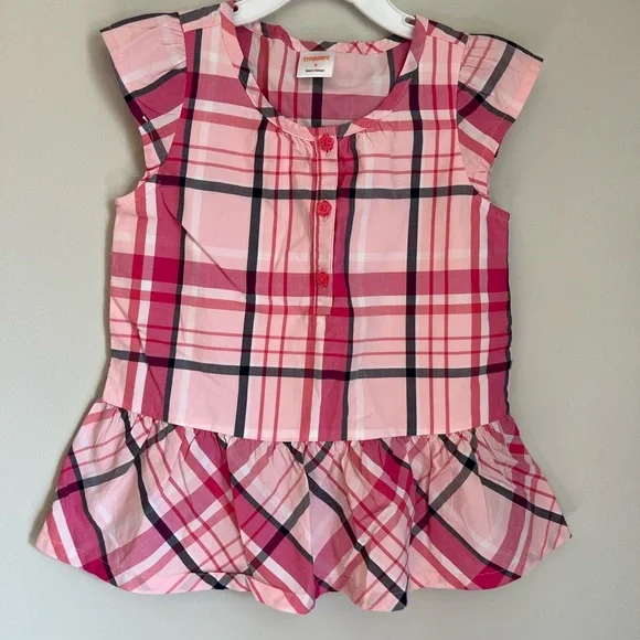 Gymboree Pink‎ and Black Plaid Blouse with Ruffled Hem NWT