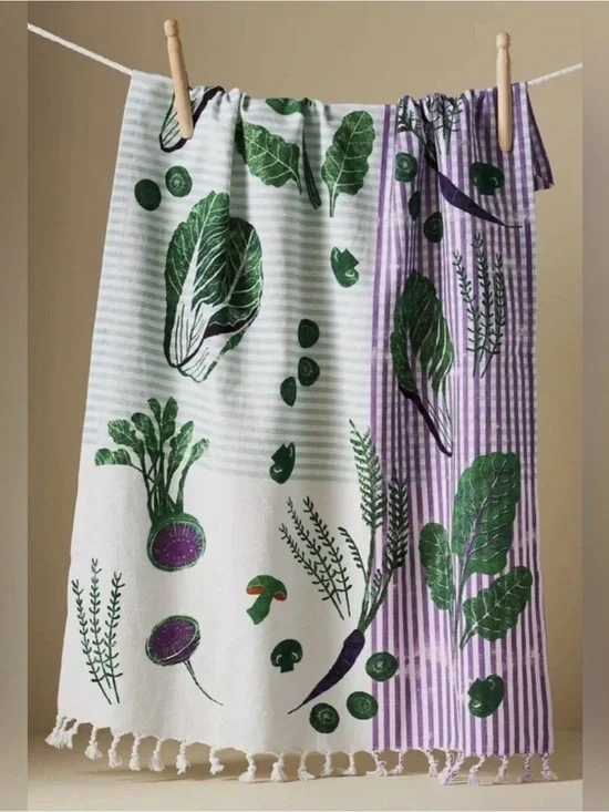 NWT | Anthropologie, Greens Block-Print Tea Towel