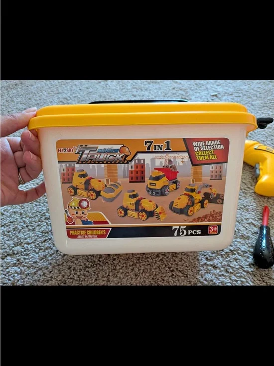 7-in-1 Yellow Construction Truck Building Set - 75 pcs