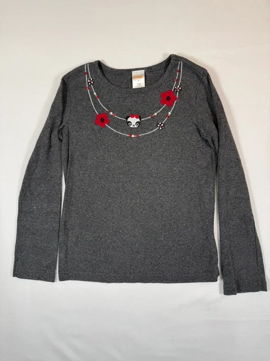 GYMBOREE Girls 8 Long‎ Sleeve Top Gray Panda Graphic Y2K 2009 Cute Cozy
