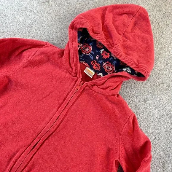 Gymboree Hoodie Girls S 5-6 Pink Zip Up Floral Lined Cotton