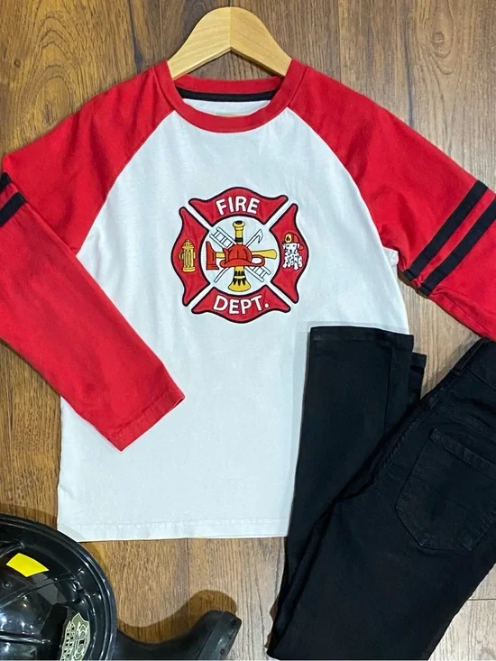 Gymboree Boys ‘Fire Chief’ Red and White Long Sleeve Raglan Shirt Size 7