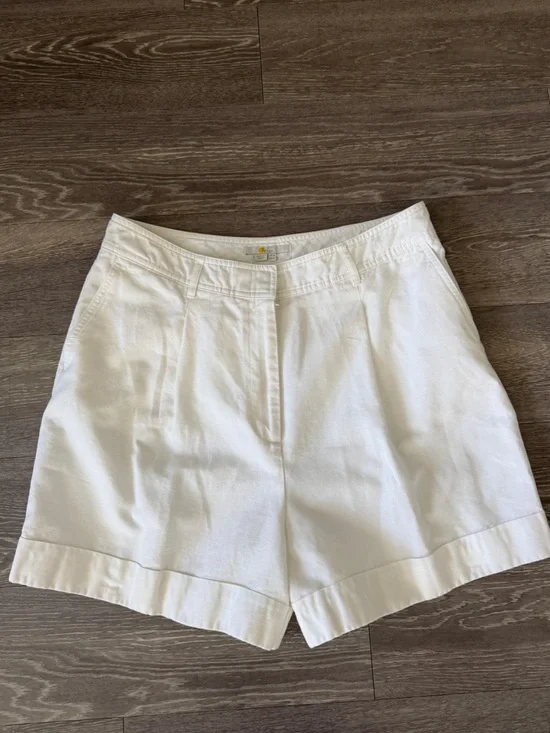 Boden White High-Waist Linen Blend Shorts