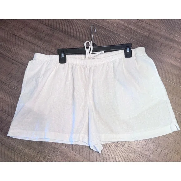 A New Day Womens XL White Linen Blend Drawstring Shorts with Pockets Cream NWOT