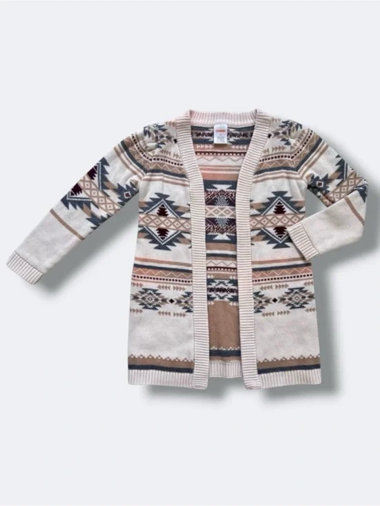 🦄 3/$36 Gymboree Cardigan Girls 4T Beige Fair Isle Cotton Boho Southwestern Knit