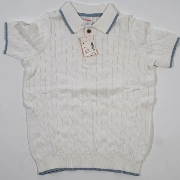 Gymboree Boys Cable Knit Polo Sweater White Blue Size 8 NWT