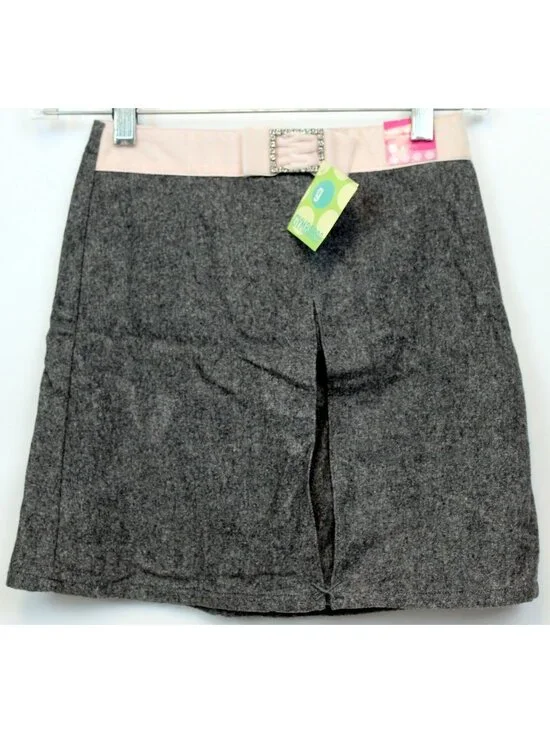 2004 Gymboree City Sidewalk sz 8 Grey Wool Blend Skirt Pink Velvet Ribbon Satin
