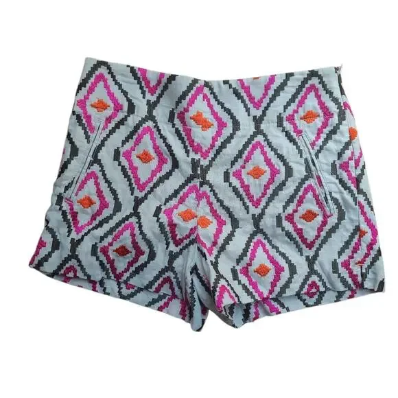 Ann Taylor LOFT Riviera Shorts Size 2 Embroidered Ikat Linen Blend Boho Summer