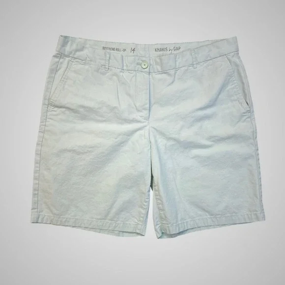 Gap Khakis Boyfriend Roll-Up Mint Green Cotton Shorts‎ Womens 14 331226-35