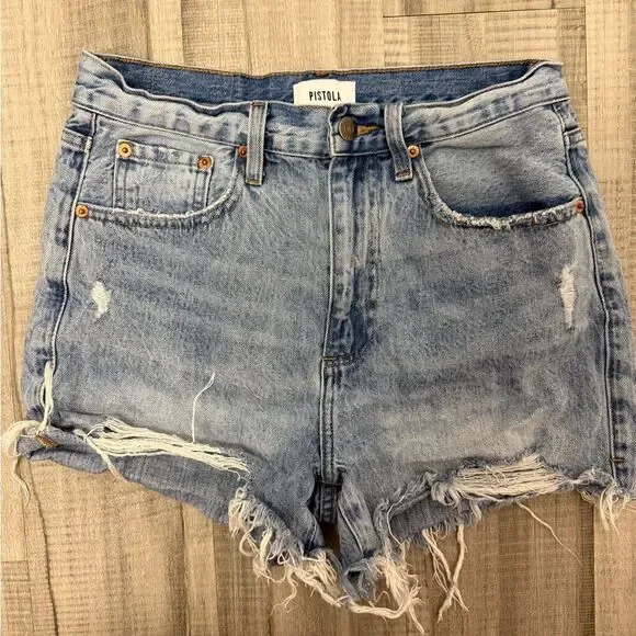 Pistola Women's Frayed Hem Jean Shorts - Light Blue