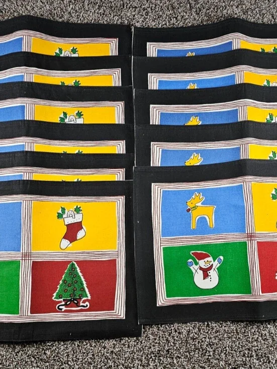 Lot of 11 Vintage Christmas Placemats Bright Bold Colors by Mango Home