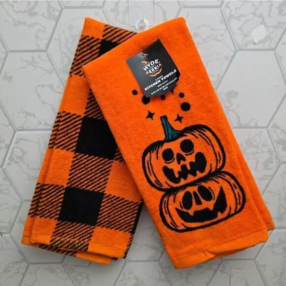 New 2pc Pumpkin Halloween Stack Kitchen Terry Towels Hyde and EEK! Boutique