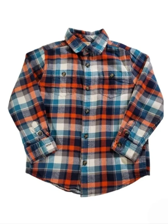 K1403 * Gymboree Boys Mountain Trail Plaid Flannel Button Down Shirt Size S 5/6