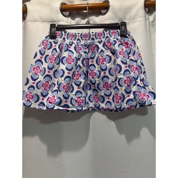 Gymboree Skirt Girls 7 White Pink Blue Floral Medallion Elastic Waist cotton