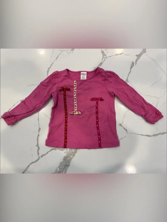 Gymboree 2T Bright Pink Long-Sleeve Tee with Ribbon Detail