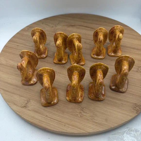 Set (10)Vtg Napkin Rings THANKSGIVING Ceramic 2.5