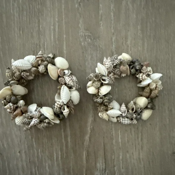 Set of 2 Seashell Napkin Rings Miniature Shells Muted Grays/Browns‎ Beach Decor