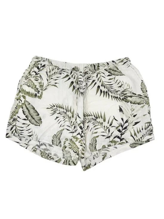 Womens 3X Shorts Linen Tropical Print Drawstring Green White by C&C California