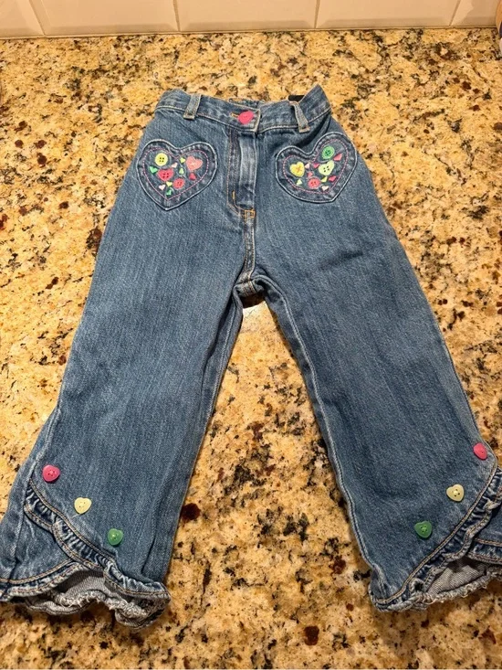 Vintage 2005 Gymboree Girls Heart Embroidered Flare Jeans - Size 2T / 2 Years
