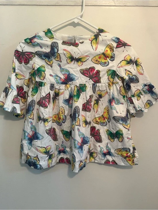 Gymboree Girls White Butterfly Print Peplum Top size 14