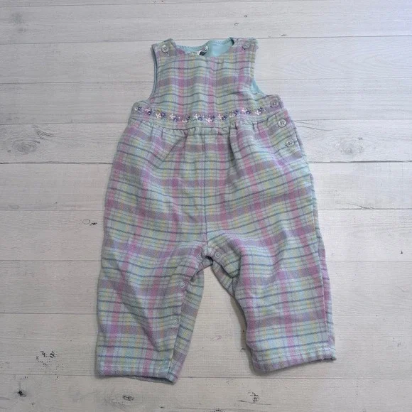 Gymboree 2001 girls blue purple plaid romper overalls‎ acrylic wool 6-12 months