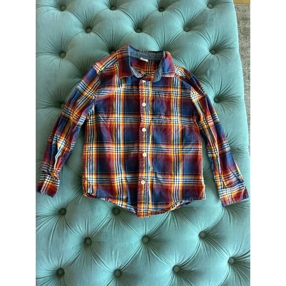 Boys Gymboree Fall Thanksgiving plaid check button down shirt size Small