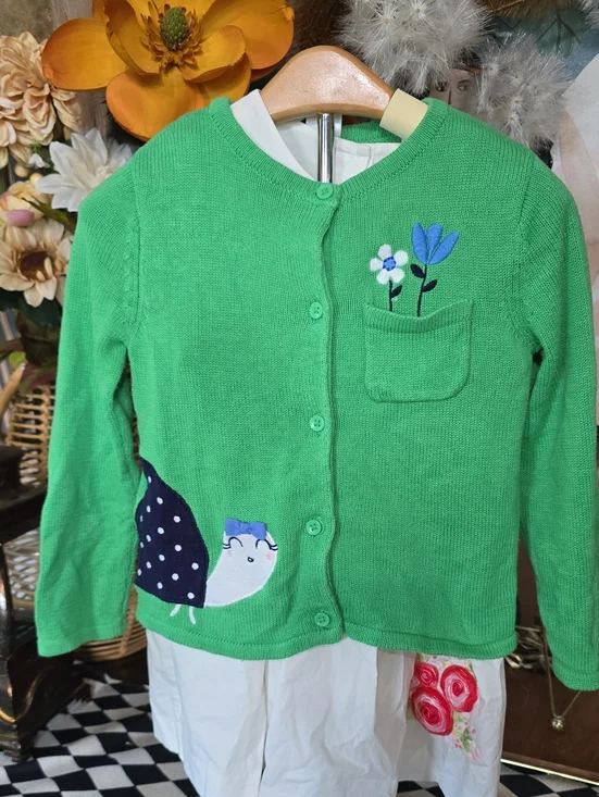 Gymboree Green Girls' Knit Cardigan Snail Sweater 3t