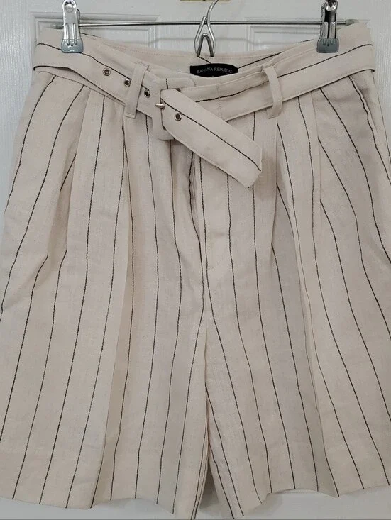 NWT Banana Republic Cream Linen-Blend High Waist Shorts with  Pinstripes(No.102)
