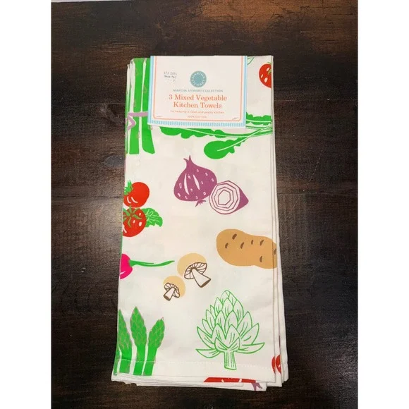 Martha Stewart Collection 3 Mixed Vegetable Kitchen Towels‎ 100% Cotton