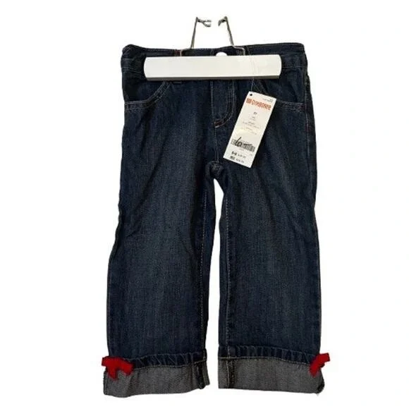Gymboree Denim Jeans Girls‎ 3T NWT Red Bow Cuffed
