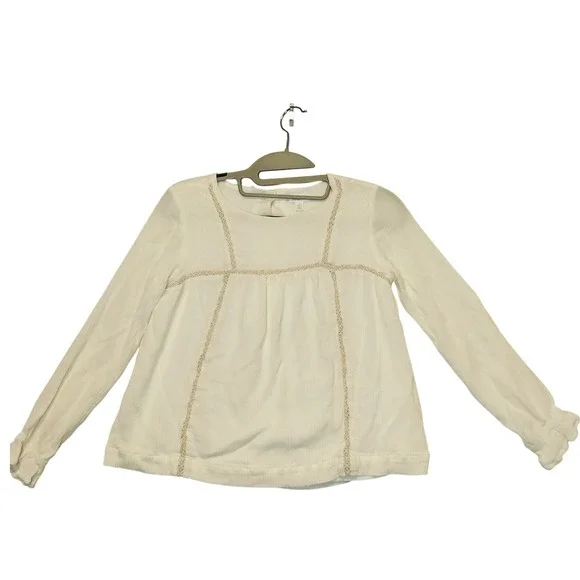 Gymboree Girls Cream Lace‎ Trim Long Sleeve Peasant Blouse Top Size L 10/12