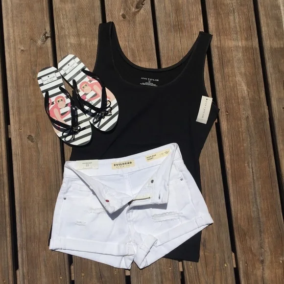 Bullhead White Denim Distressed High Rise Jean Shorts