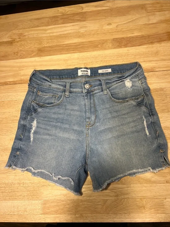Kensie Medium Blue Distressed Denim Cutoff Shorts