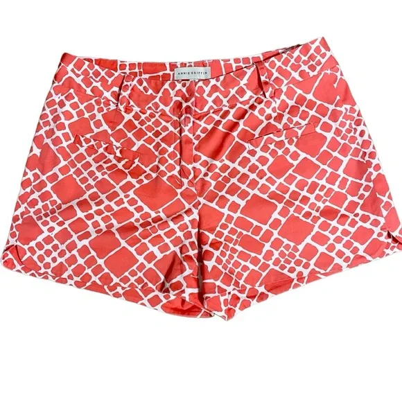 ANNIE GRIFFIN  Sz 2 Geometric Diamond Print Luxury Designer Pocket Shorts