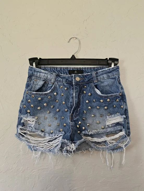 Womens MISSGUIDED DENIM Blue Studded Denim Shorts Sz 4
