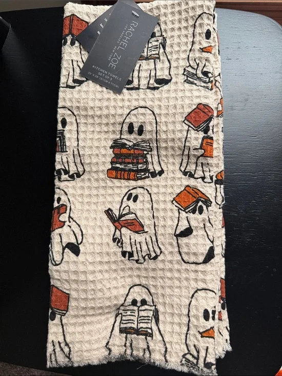 RACHEL ZOE ghosts with books kitchen towel Bundle