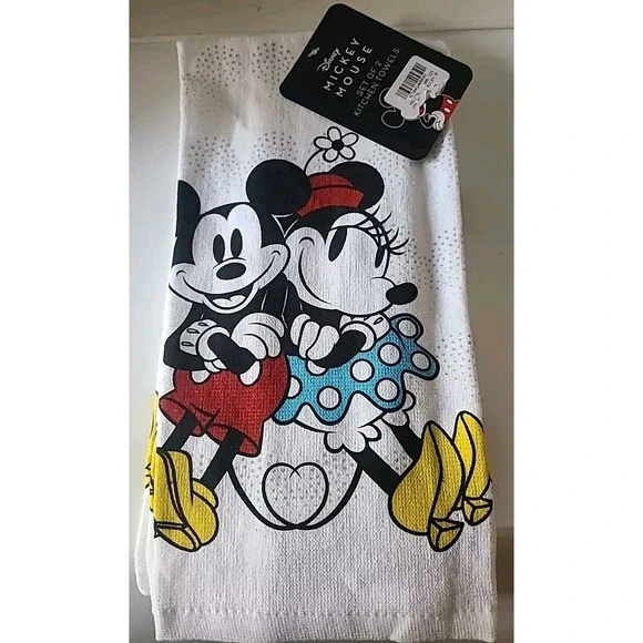 Disney NEW Mickey and Minnie Mouse 2 PACK KITCHEN TOWELS Color  100% Cotton